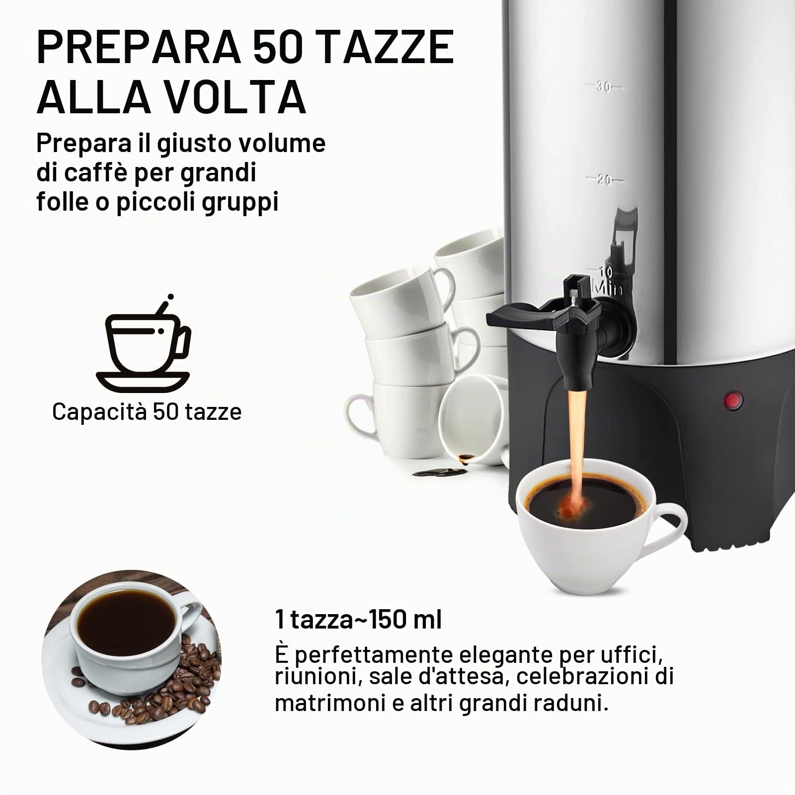 VEVOR Dispenser per Caffè Bevande Calde in Acciaio Inossidabile 1000W per Hotel Bar Buffet Cavo Staccabile, Bollitore Distributore per Caffè Tè Bevande Calde Elettrico Commerciale in Acciaio Inox