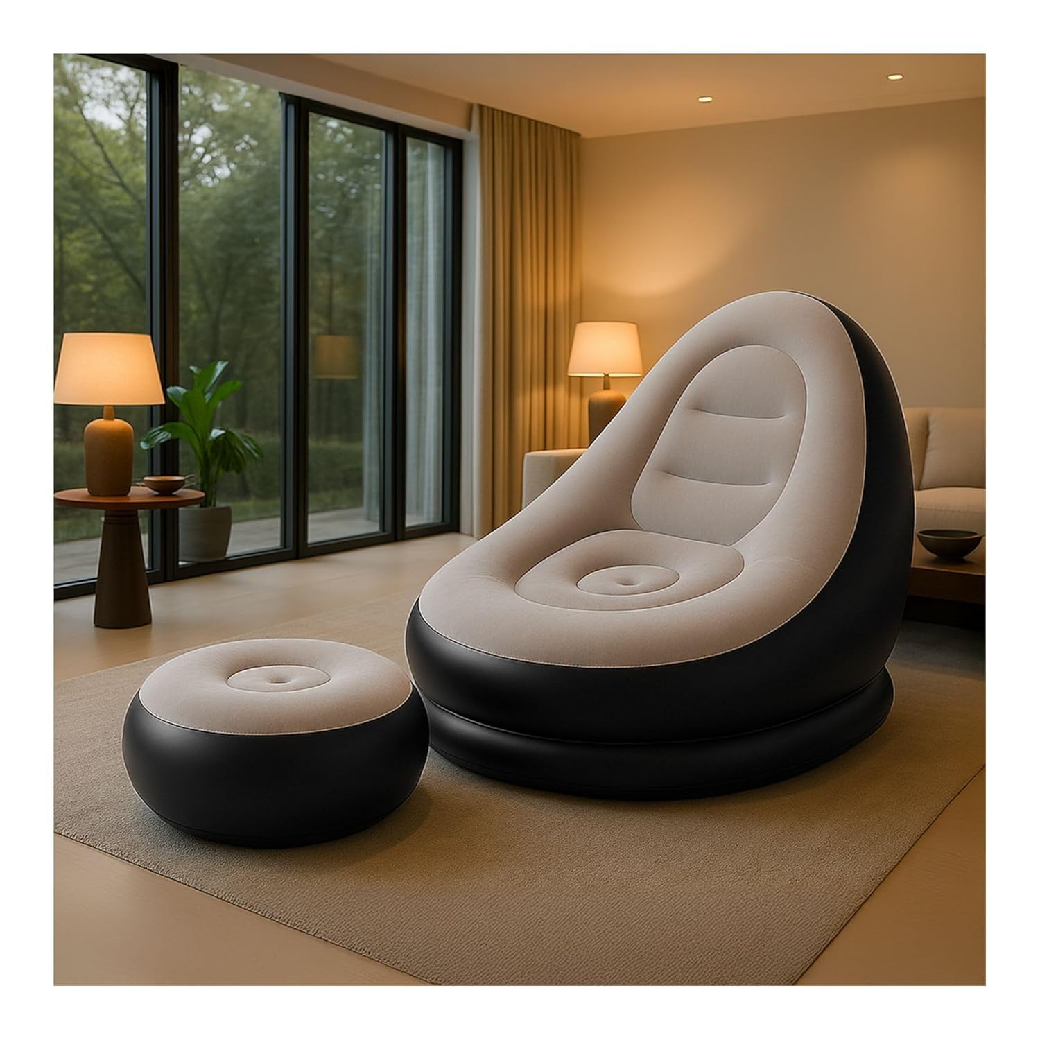 Inflatable Lounge Chair with Air Pump & Footrest, 2-in-1 Folding Portable Recliner Sofa for Indoor Living Room, Bedroom, Office, Balcony, Outdoor Camping, Travel & Garden Use-image-33