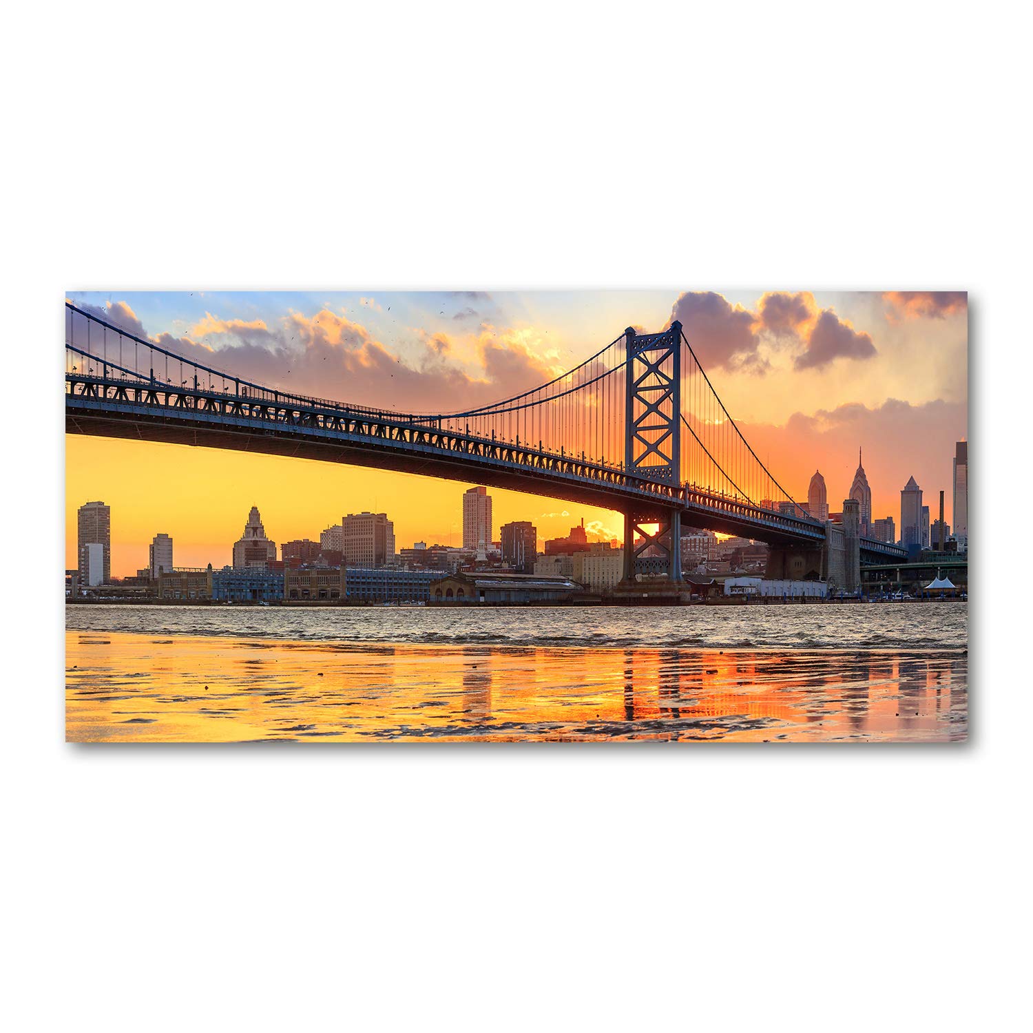 Tableau photo de prestige pont de Philadelphie jaune en verre trempé 120x60 cm Tulup