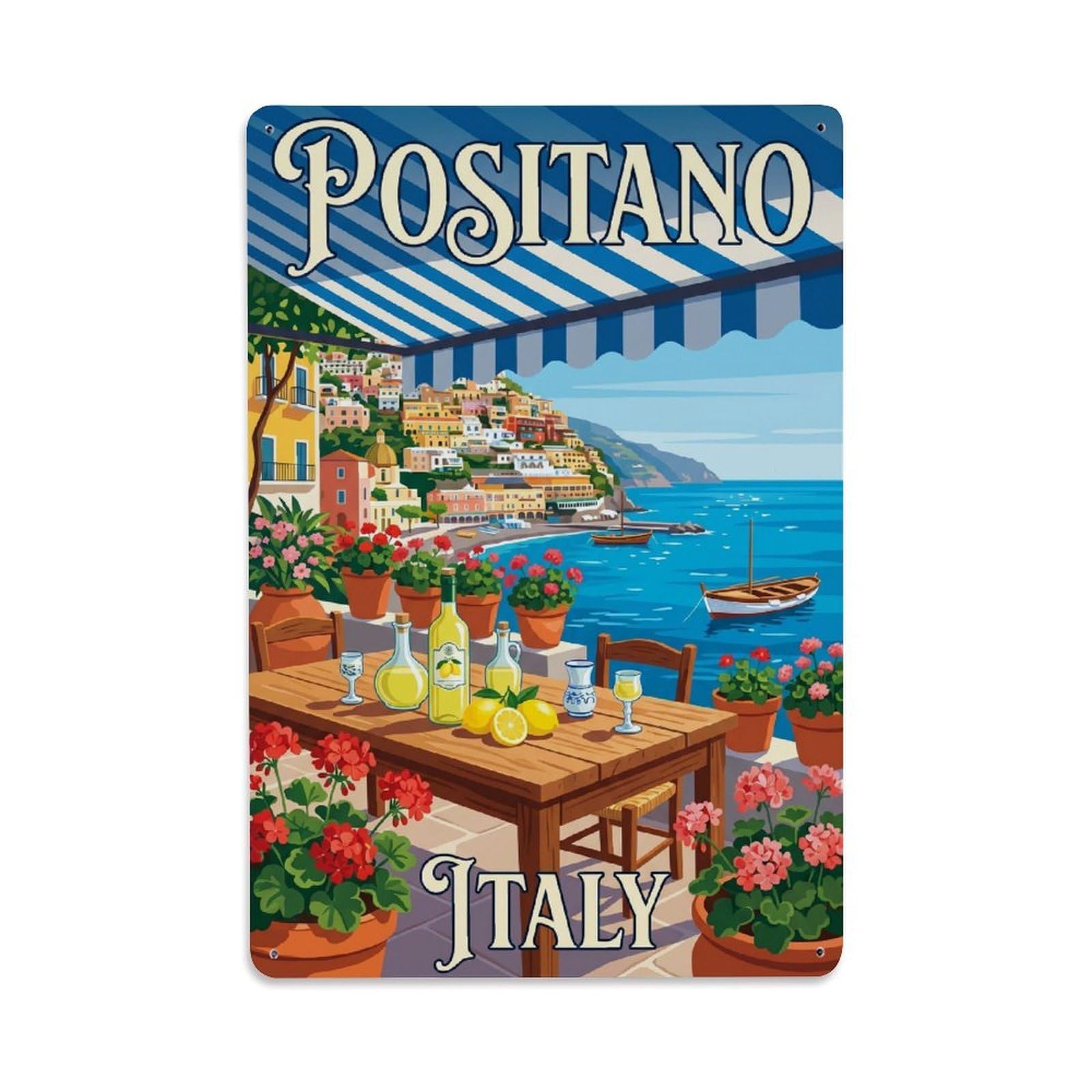 Vintage Travel Positano Italy Splendid Metal Tin Sign Plaque Wall Decor for Cafe, Club Bar, Office, Garden Metal Poster 8x12Inch