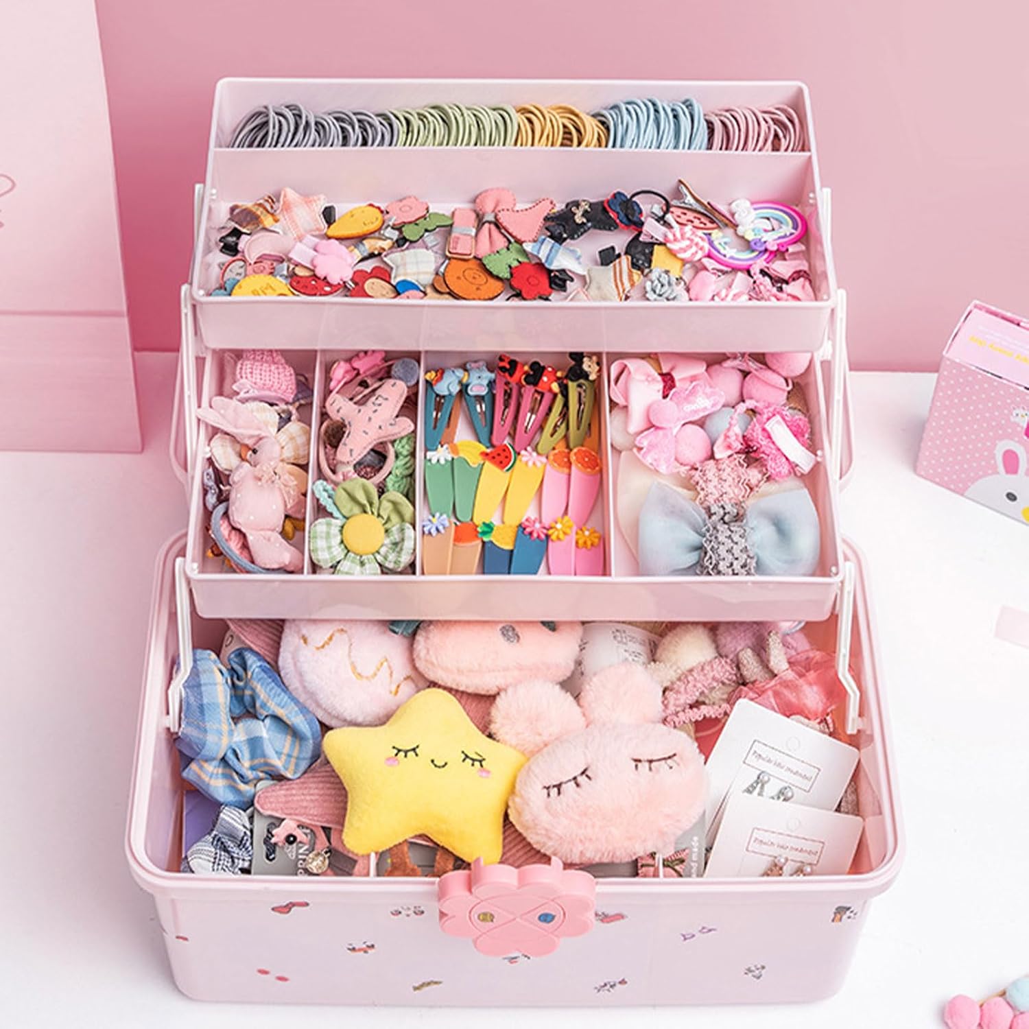 Fashionable Kids Hair Accessory Organizers Multilayers Jewellery Box Accessory for Girls Scrunchie Storage Case