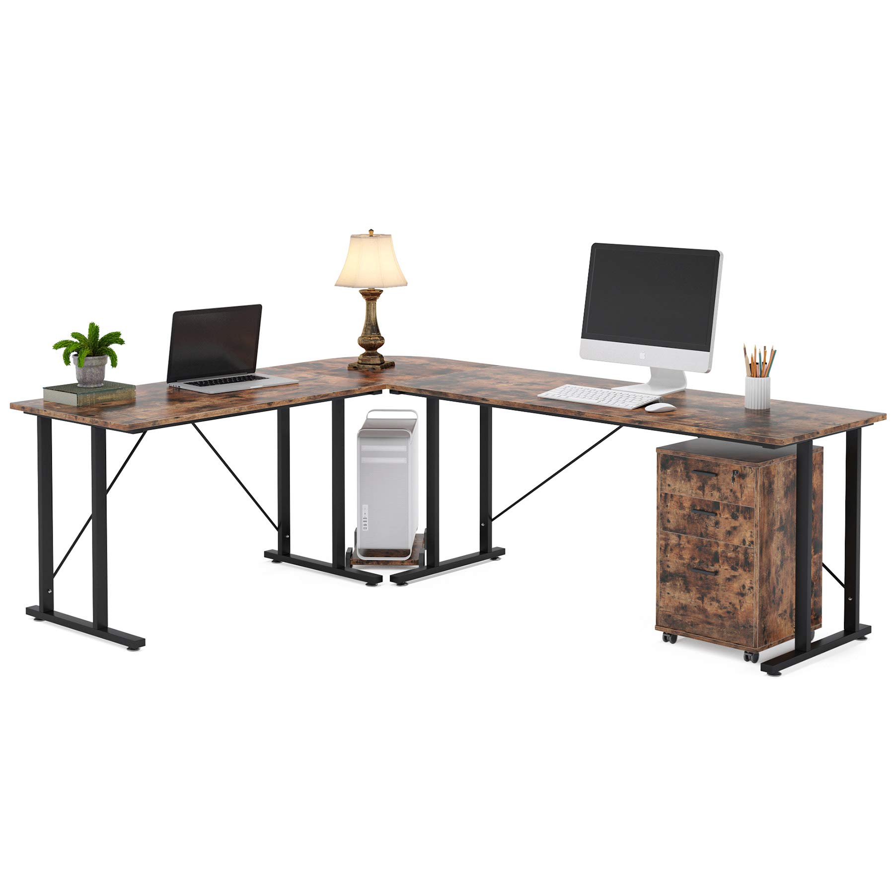Buy Tribesigns 83 Inch Industrial LShaped Desk with File