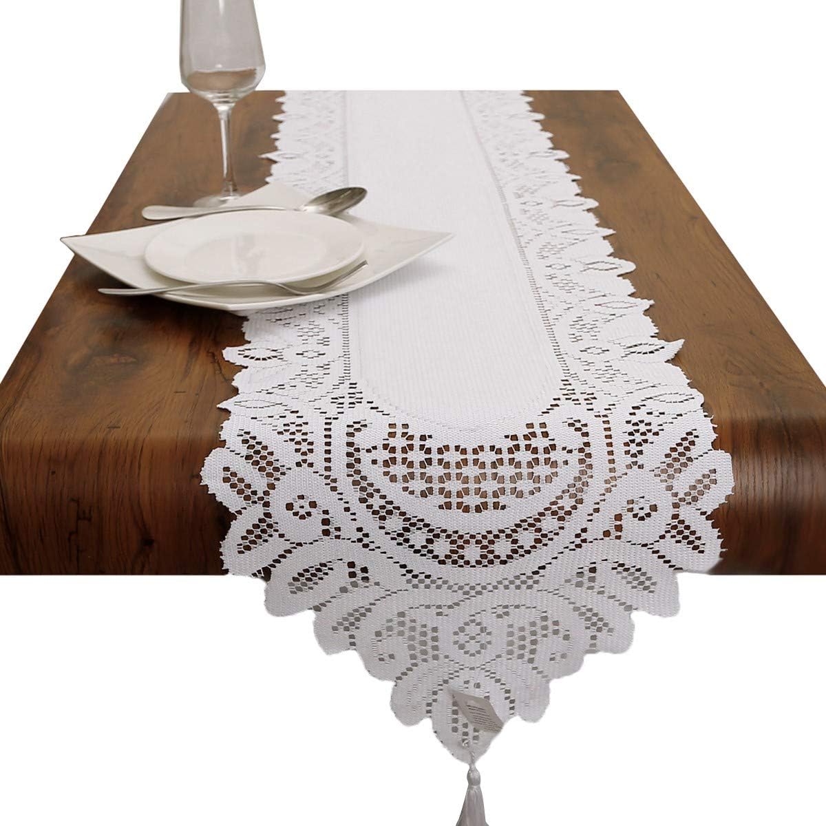 mookaitedecor 13x70 Inch White Lace Table Runner for Wedding Festival