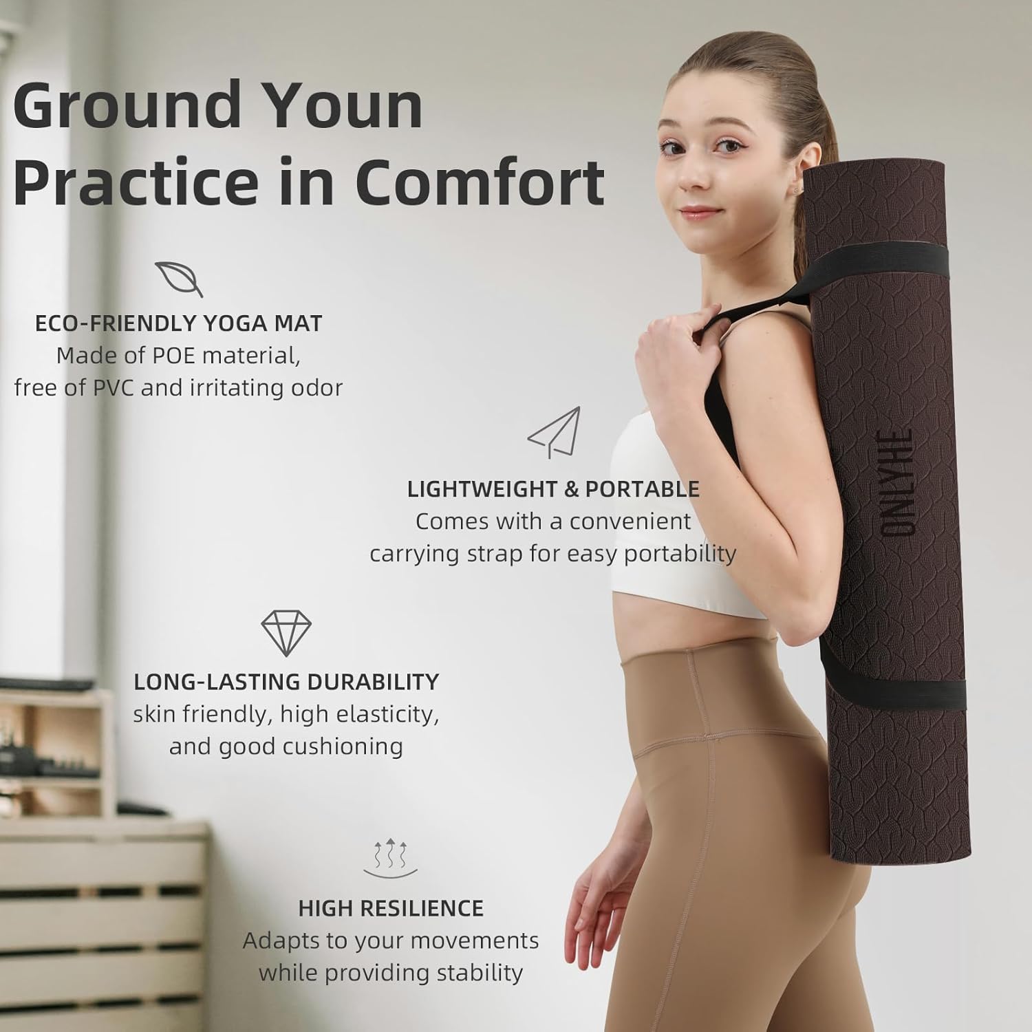 Yoga Mat Extra thick 8mm Exercise mat, Soft Lightweight TPE Fitness Mat with strap, High Elasticity, Anti-fatigue,non-slip mat for Women, Yoga, Camping, Travel, Gym & Outdoor | 72"L x 0.32"Th