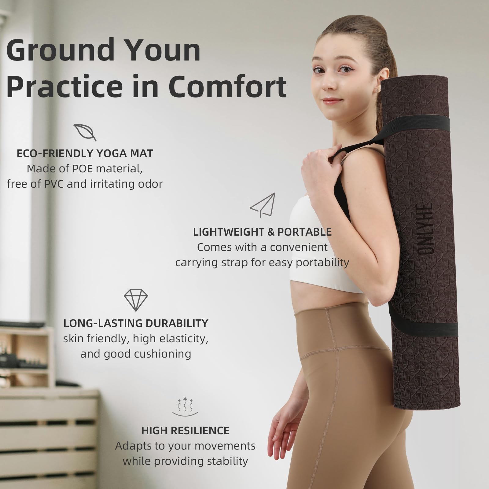 Tappetino da yoga extra spesso 8 mm, morbido e leggero in TPE con cinghia, ad alta elasticità, anti-fatica, tappetino antiscivolo per donne, yoga, campeggio, viaggi, palestra e attività all'aperto |