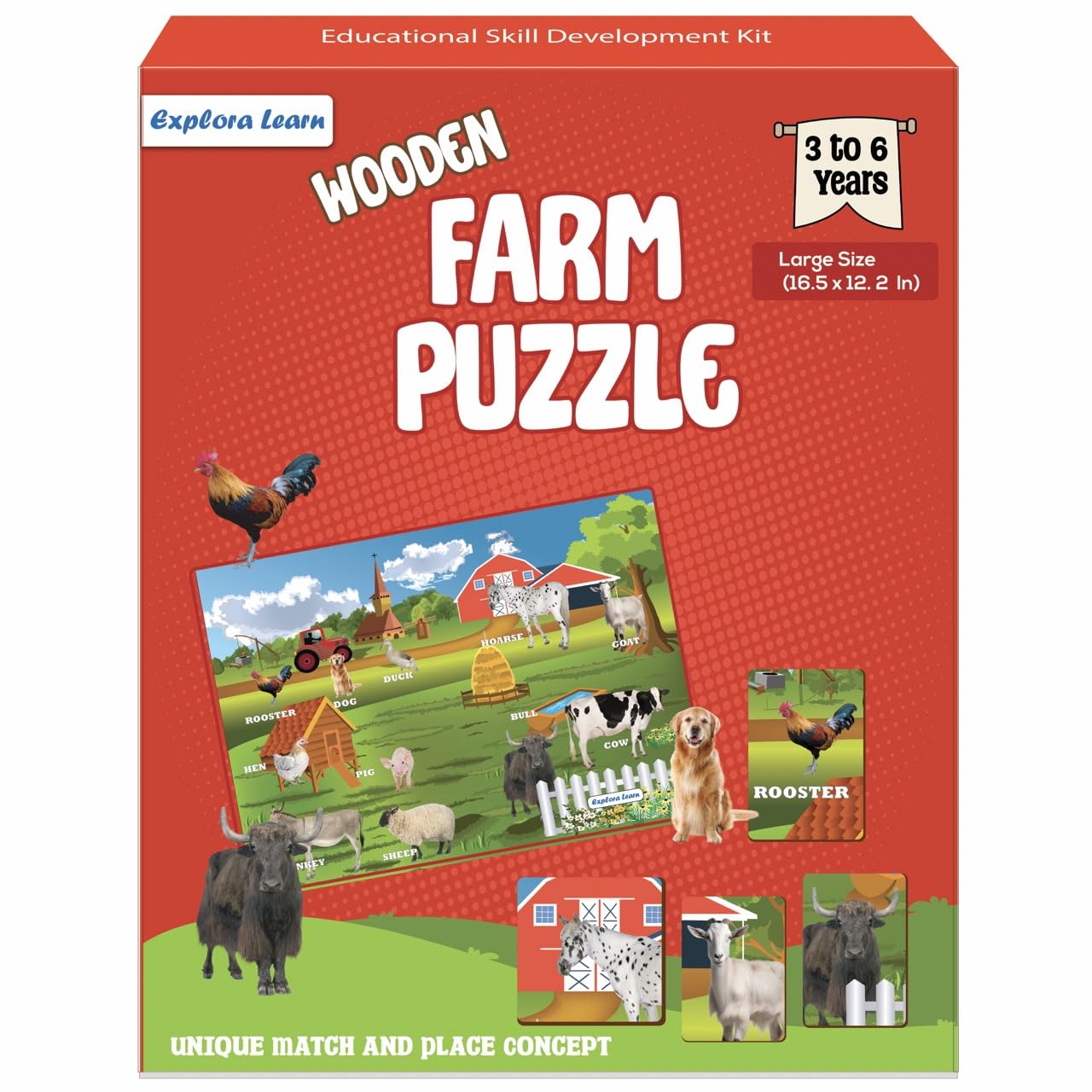Exploralearn Wooden Farm Animal Puzzle for Kids 3-6 Years | 18 Pieces Farm Animals Educational Wood Toddler Puzzle | Birthday Gift Kids Toys for 2-5 Years | Real Farm Animals (B0DCBCFTTR) Amazon Price History, Amazon Price Tracker