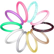 Silicone Wedding Ring For women, Thin and Stackable Durable Rubber Safe Band For Love, Couple, Souvenir and Outdoor Active Exercise Style-10 Rings Pack