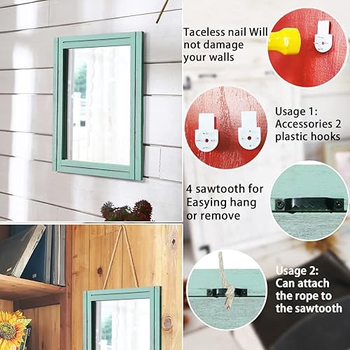 Miniatura 3 de AAZZKANG Espejo rectangular de pared con marco de madera, espejos colgantes modernos para decoración de dormitorio, baño, sala de estar, entrada,