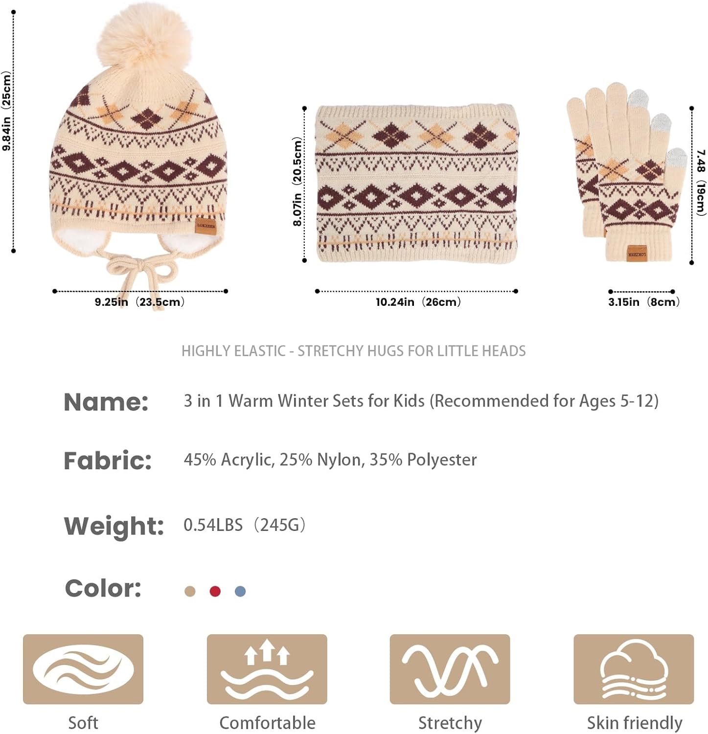 Kids Winter Hat Scarf Gloves Set with Earflaps: Warm Beanie Hat, Neck Warmer & Touchscreen Gloves for Boys and Girls - Image 5