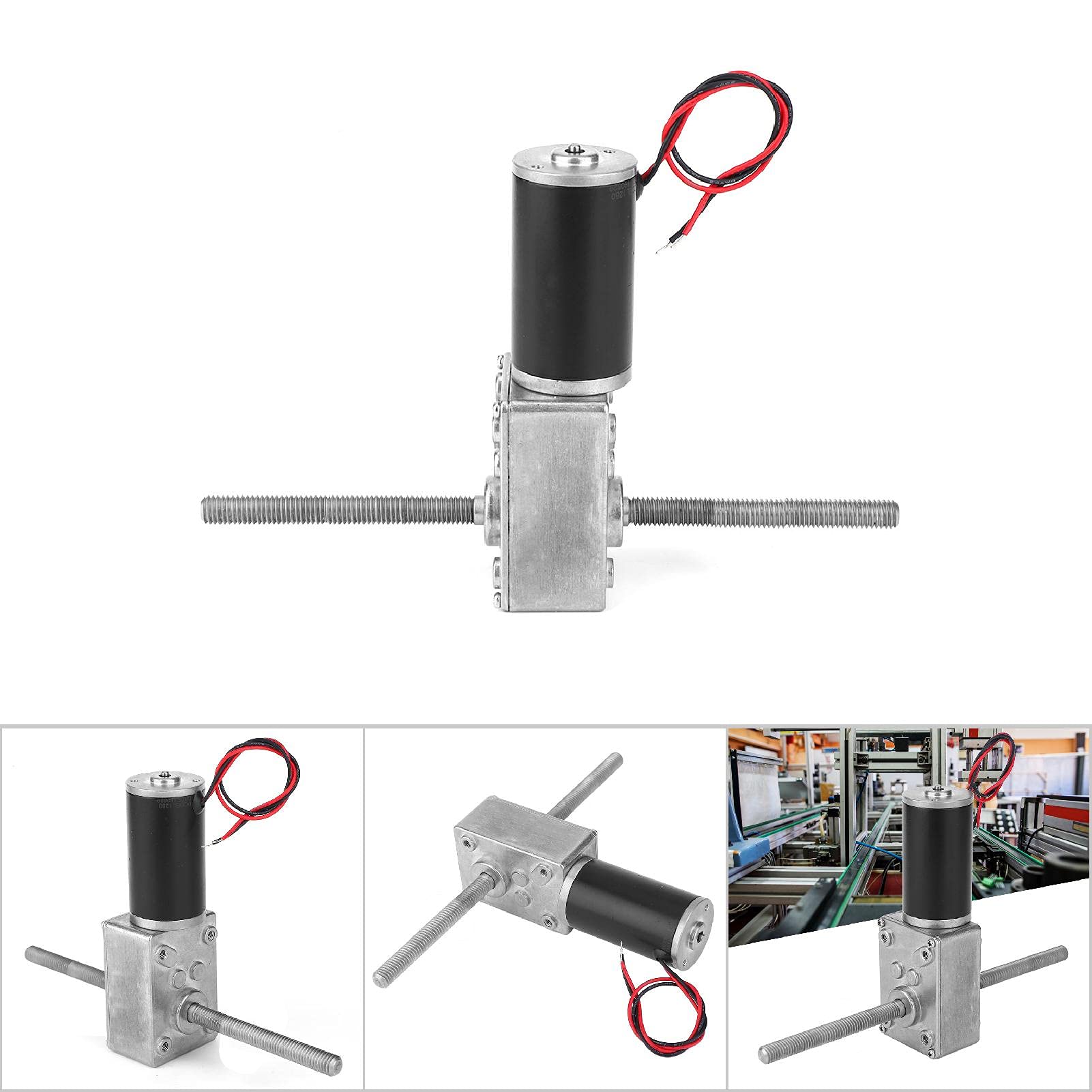Motoriduttore a Vite Senza Fine, DC 24V Motoriduttore Elettrico Doppio Albero M8 Mano Destra Filo Alto Torcente Metallo Riduttore Turbo Verme Velocità Riduzione Motore(Speed Reduction Ratio 670)