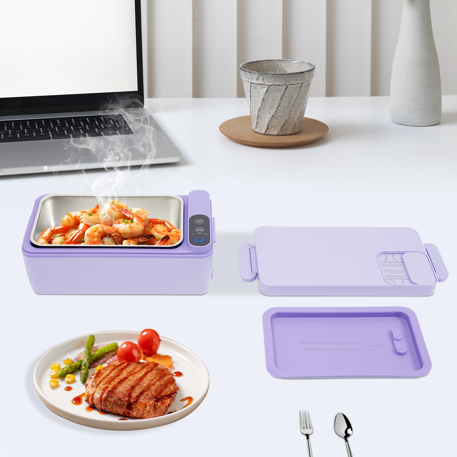 Fiambrera eléctrica con batería, 40 W, caja de almuerzo eléctrica portátil con bolsa aislada, 1 L, fiambrera térmica para alimentos, fiambreras de acero inoxidable con función aislante, para