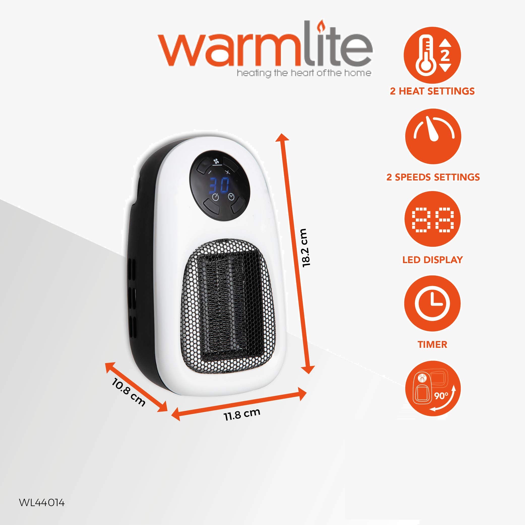 Warmlite WL44014 Portable Personal PTC Heater, Digital Plug in with LED  Display, 500 W, White/Black : Amazon.co.uk: Home u0026 Kitchen