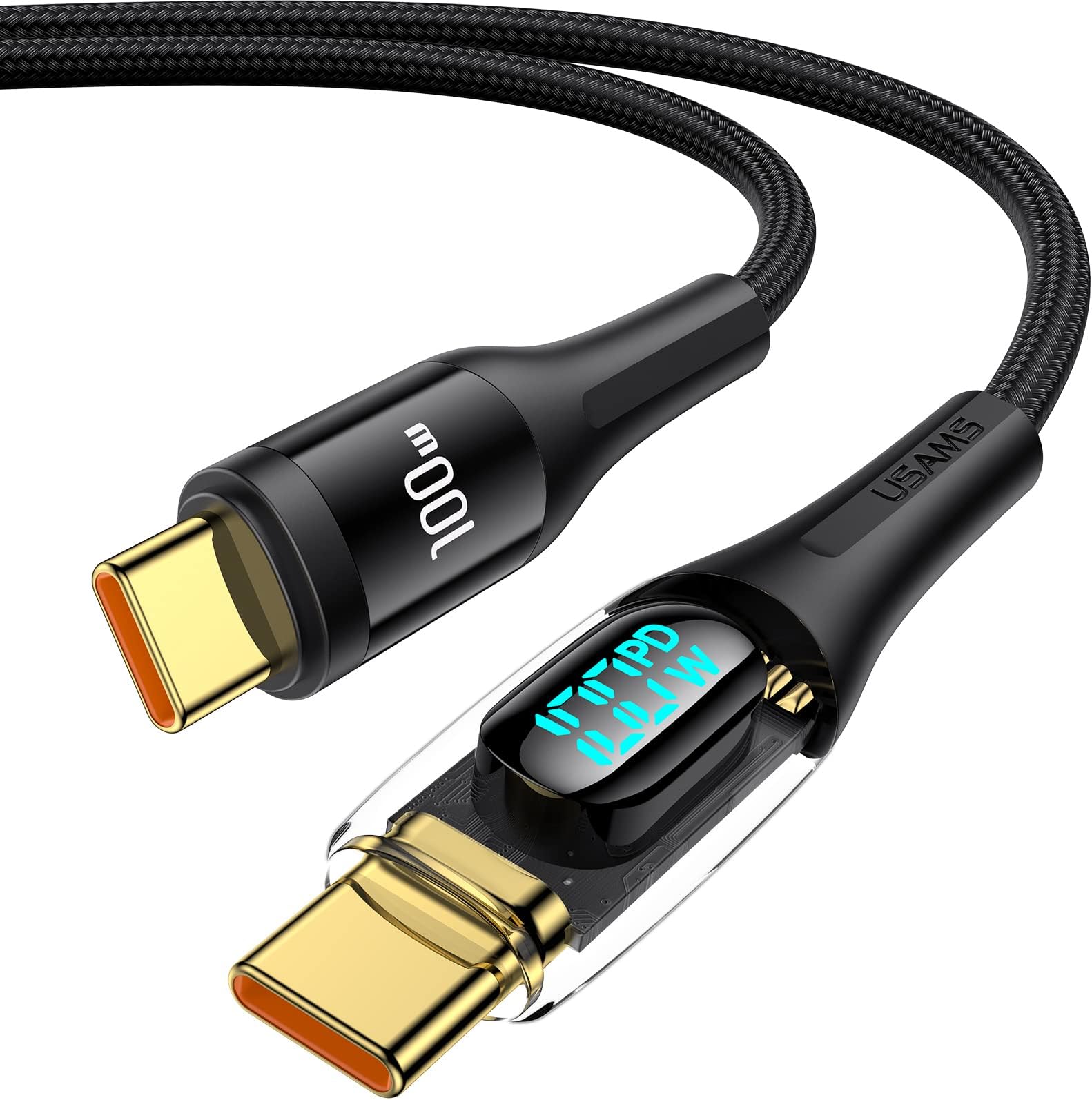 100W USB C to USB C Cable 4ft Fast Charger with LED Display PD 5A PD/QC Type C Charging Translucent Cable for Samsung Galaxy S22, iPad, MacBook, Pixel Google, LG and More