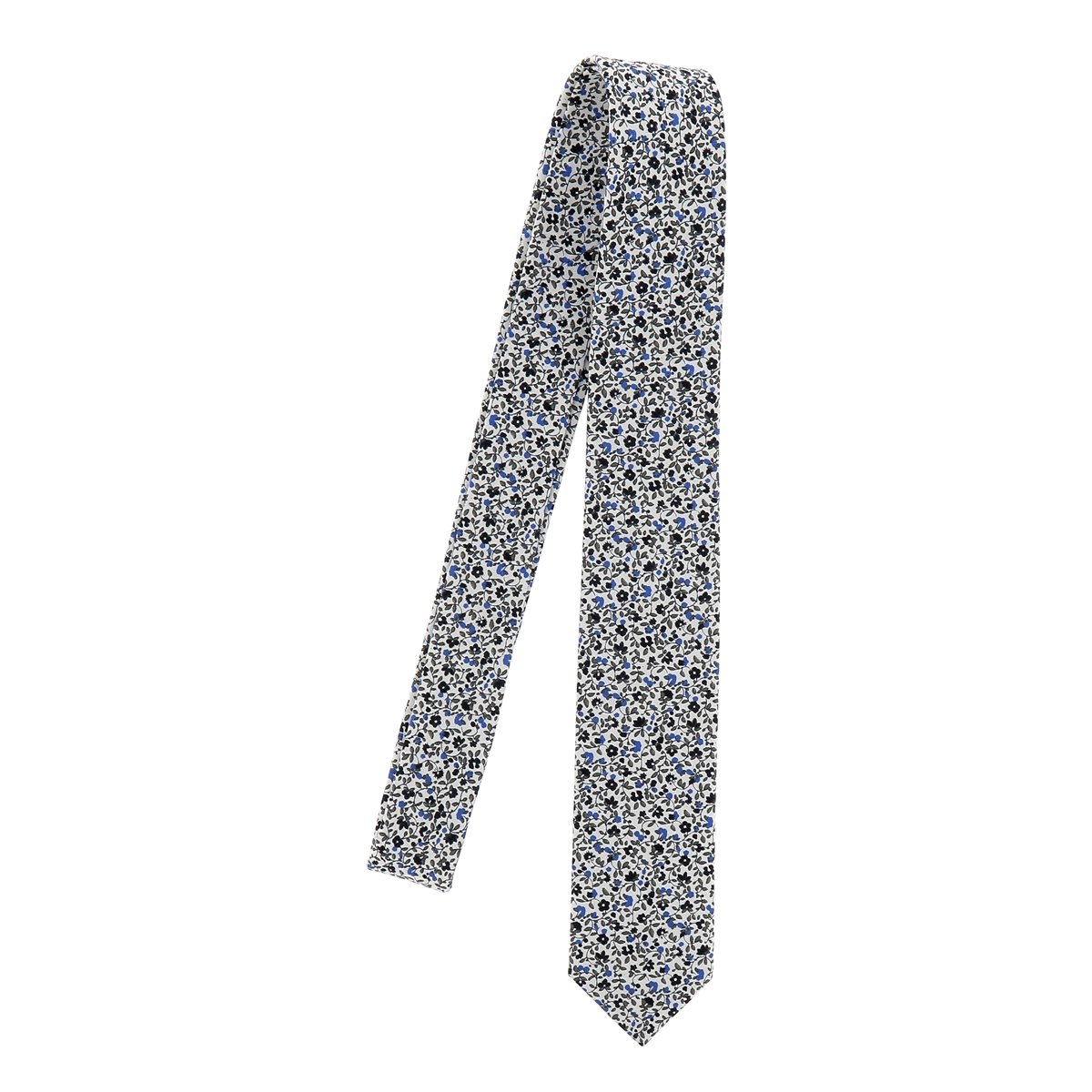 Cravate et Noeud Papillon Homme et Garçon - Pochette Costume - Boutons de Manchette Liberty Bleu - Tissu Coton Fleuri - Mariage Champetre Thème Floral