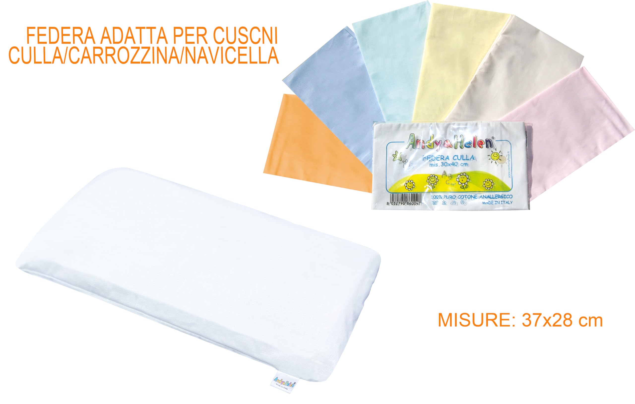 Andy & Helen Federa per cuscino Culla e Carrozzina in 100% cotone anallergico 37x28 cm Celeste
