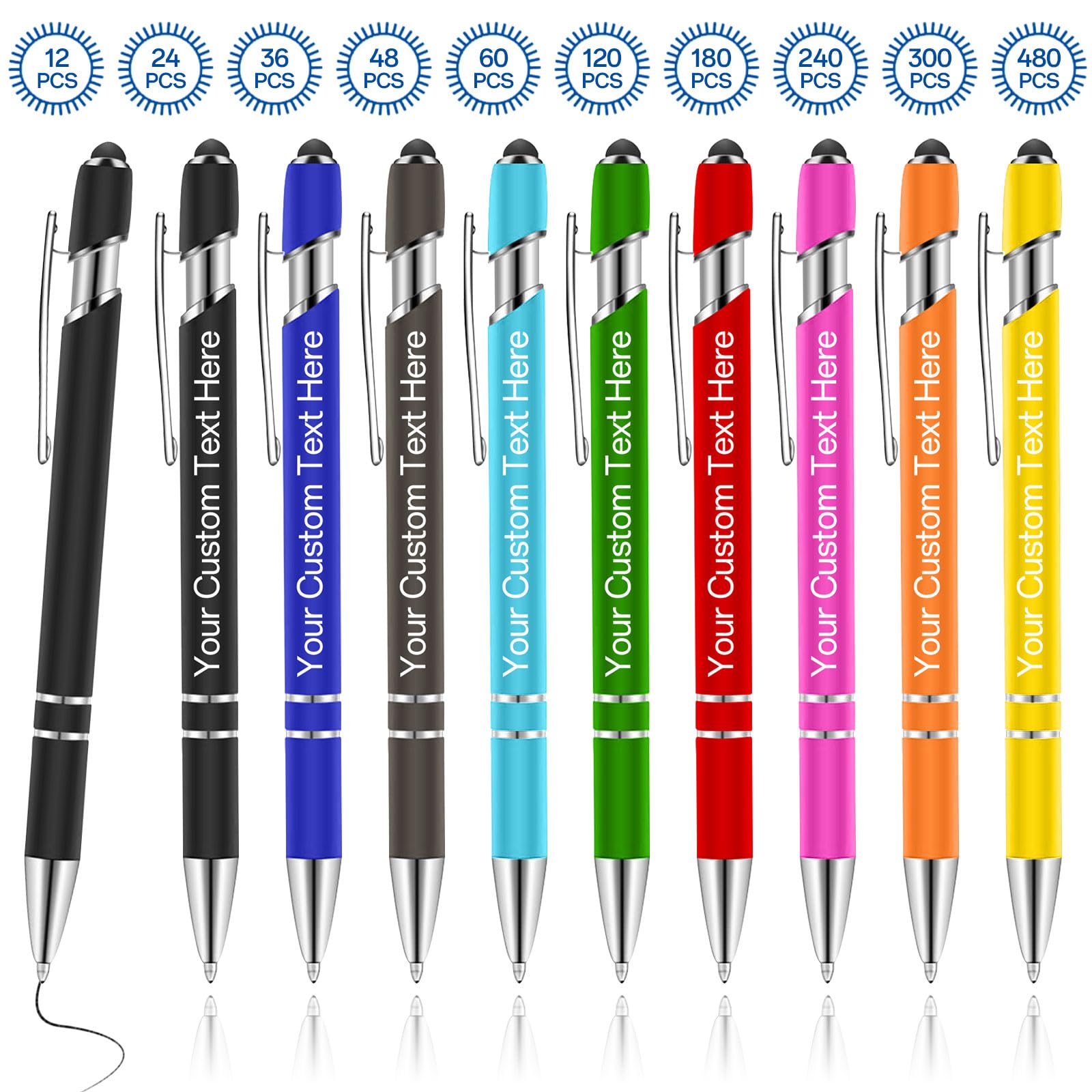 JONZIN 1 to 480 Pcs Personalised Pens Bulk-Personalised Pen with Stylus Tip