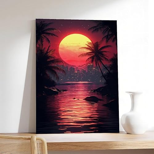 Miniatura 7 de ZMLIS Futuristic Vaporwave Retro Wall Art  Neon Grid Palm Trees City  Synthwave Style 80s Digital Print Canvas Wall Art Print Poster For Home School