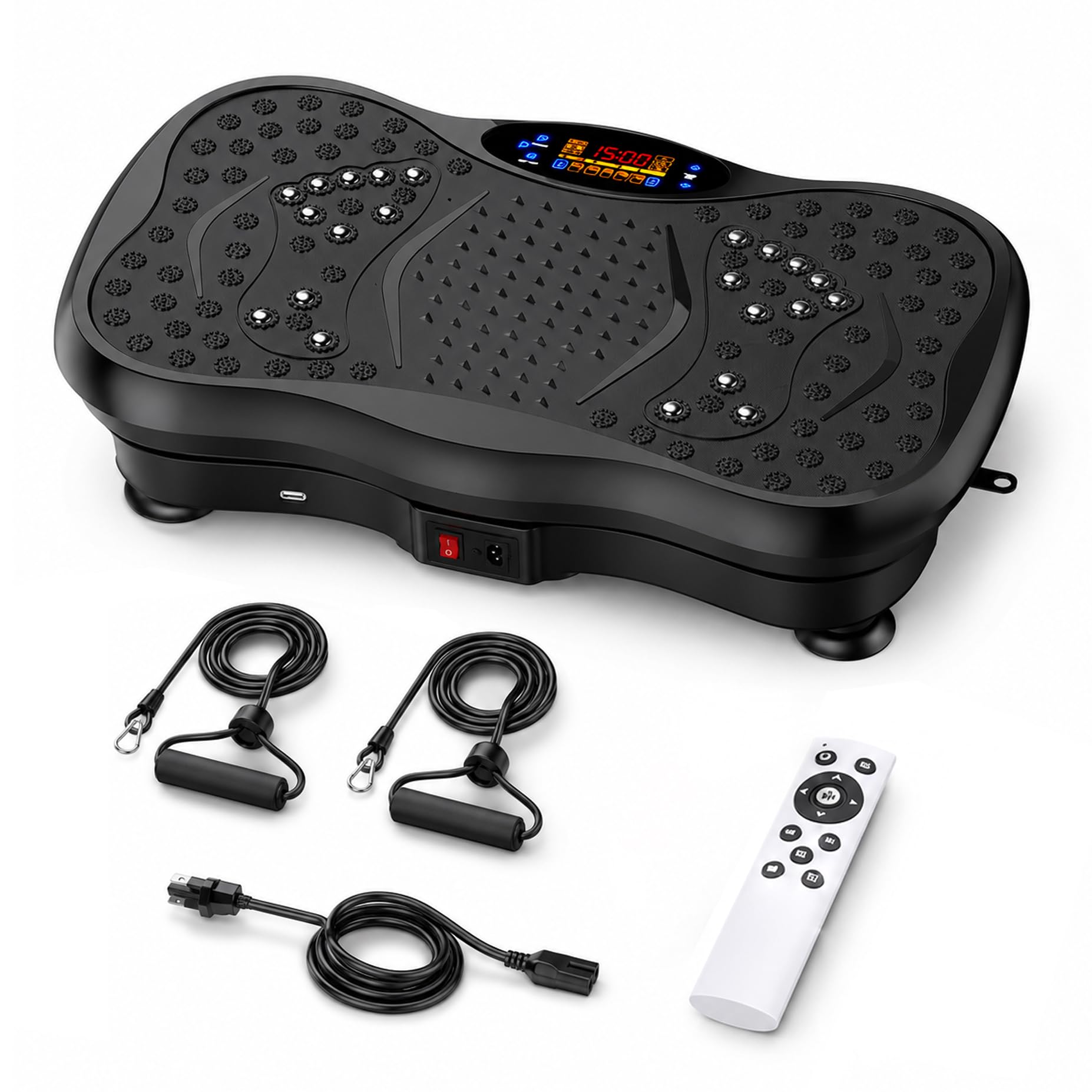 3D Vibration Plate Exercise Machine, 120 Speeds & | 5 Auto Modes, Magnetic Foot Massage, Bluetooth Speaker, Remote Control & 2 Resistance Bands For Weight Management, Black-image-39