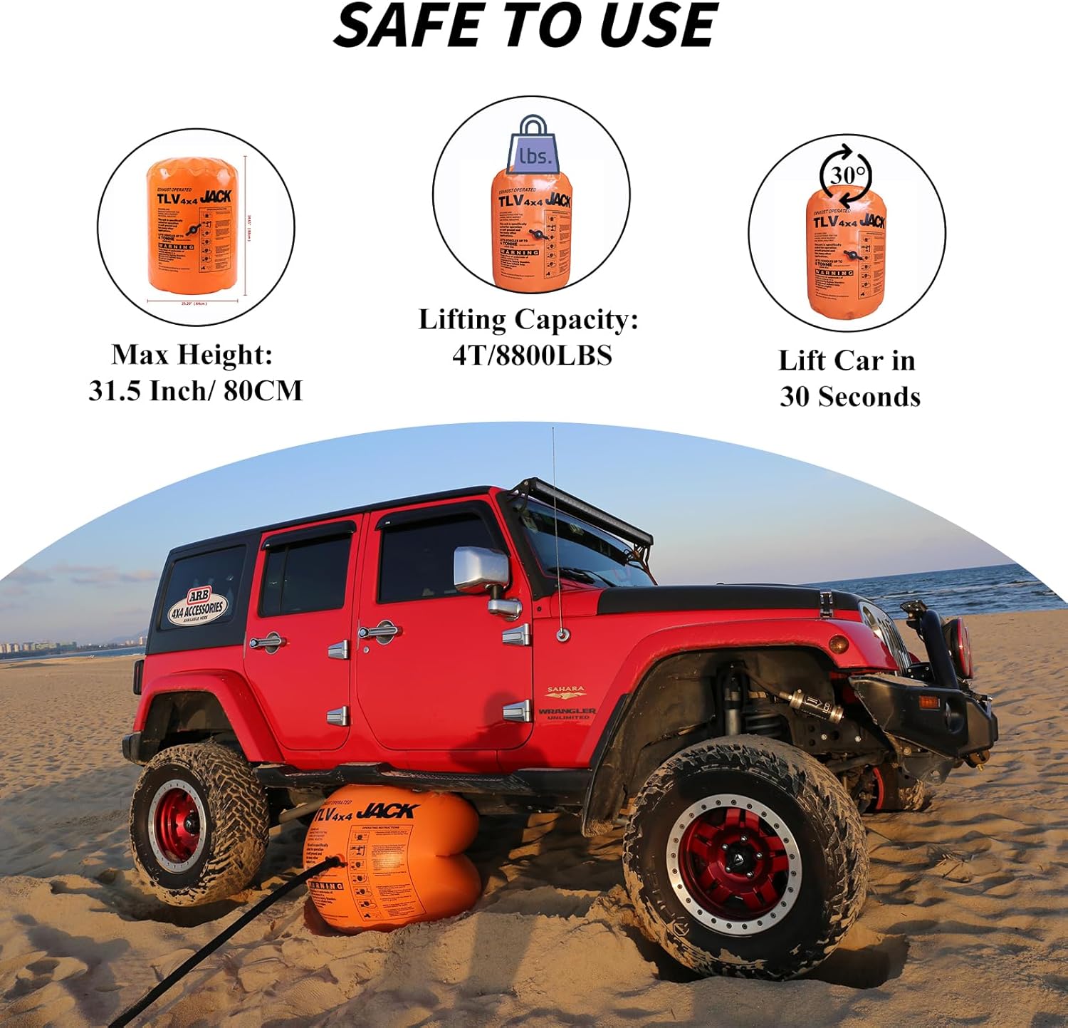 4 Ton/8800 lbs Exhaust Air Jack Inflatable Soft Jack for Off-Road Vehicle SUV Car Truck Rescue, Suitable for Air Compressor & Exhaust