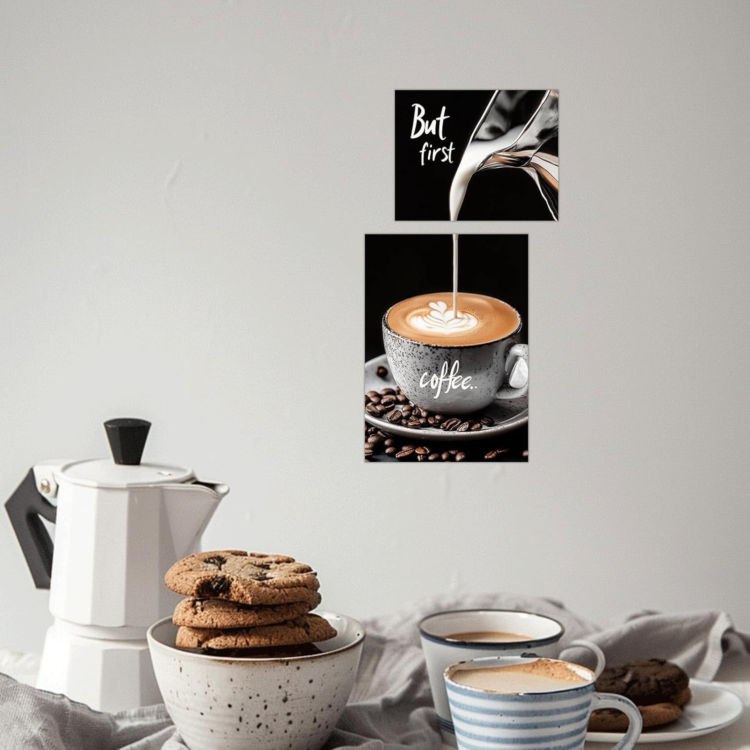SWQYLB 2 Pieces Coffee Wall Art Coffee Canvas Picture Coffee Sign Prints Coffee Themed Decor for Kitchen Dining Room Office Coffee Bar Framed (Black, (10x8inch 10x14inch))