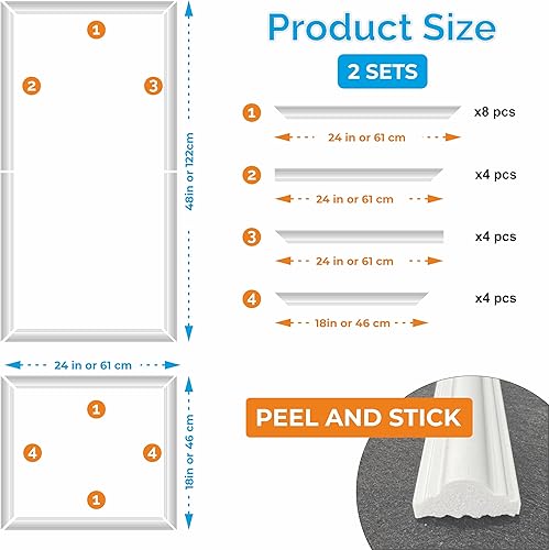 Miniatura 3 de Kit de moldeo de pared listo para ensamblar, todos los bordes precortados, piezas de moldeo de pared imprimadas de fábrica para hacer 2 marcos