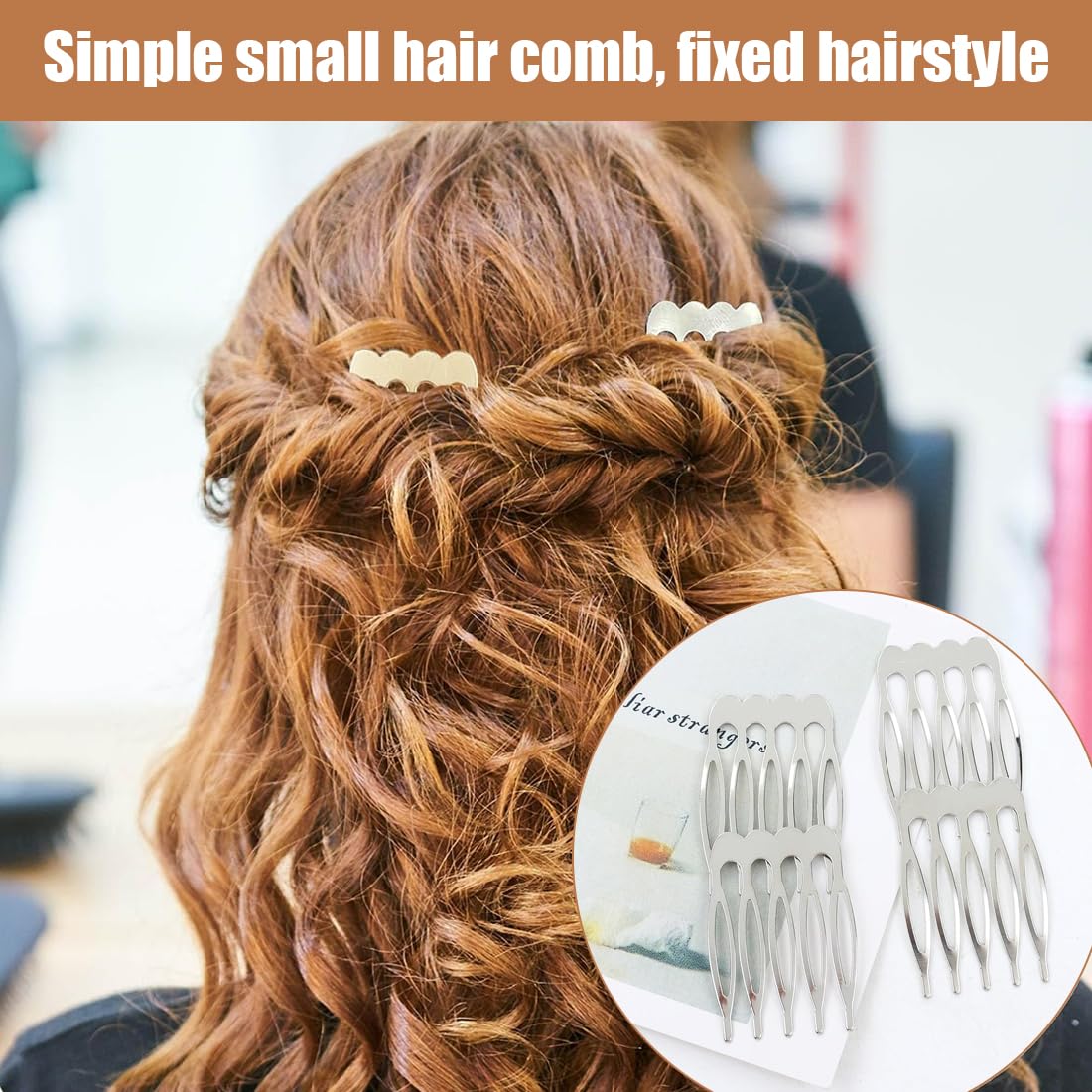 20 Piezas Peines Laterales de Metal 5 Dientes, Peines de Velo, Peines Laterales para Mujer Cabello Francés con Dientes para Accesorios para el Cabello con Clip de Moño Plateado y Dorado