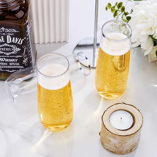 Miniatura 6 de SUT 36 copas de champán de plástico sin tallo, con borde plateado de 9 onzas, vasos de tostado de plástico transparente, vasos de cóctel