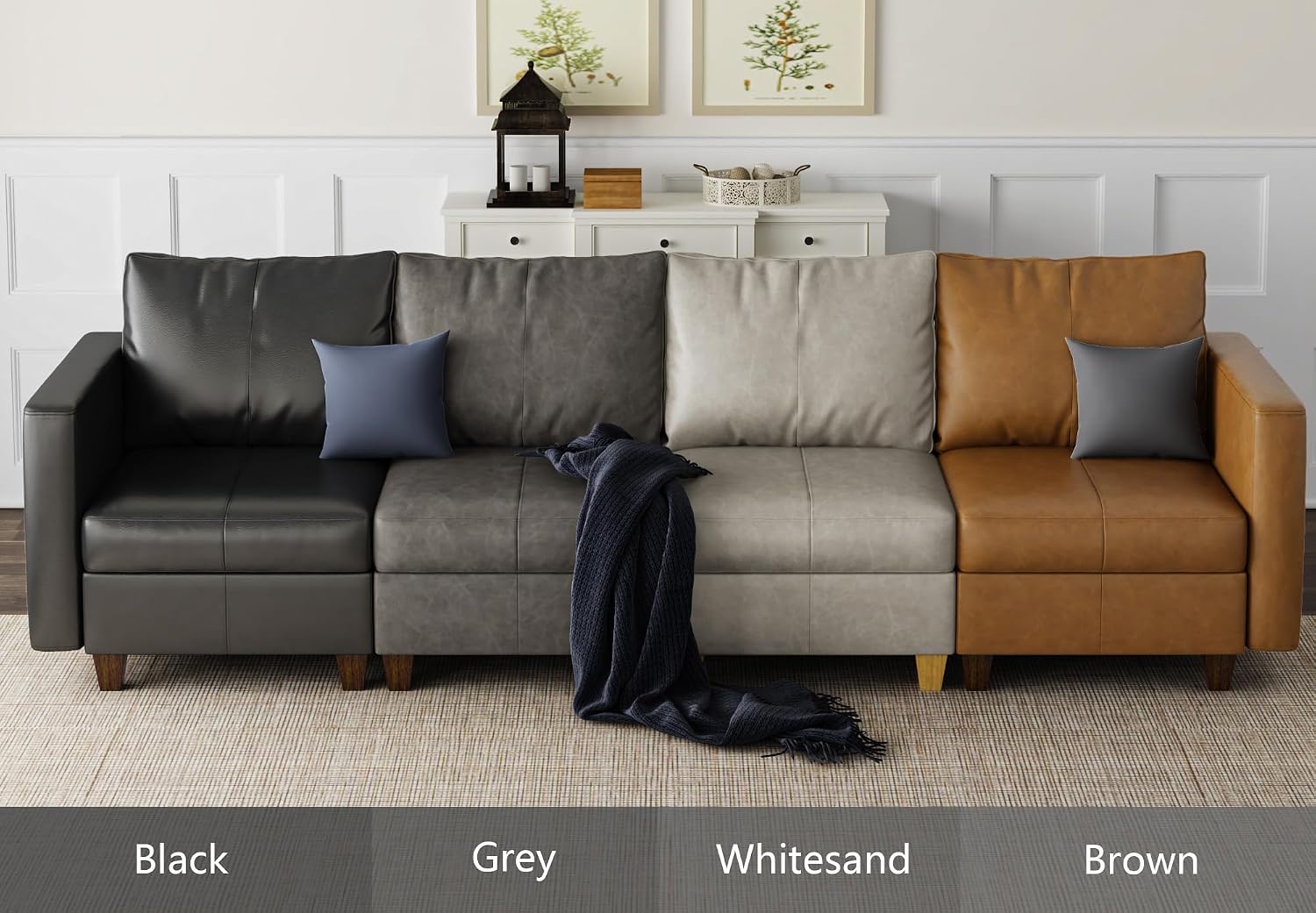 EASE MOOSE Faux Leather Modular Sectional Couch with Storage Modular Sofa Sectional Couch Fabric Swatch Card…