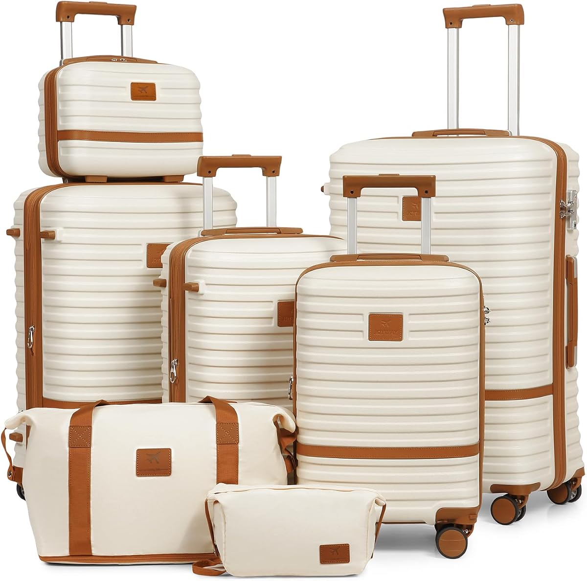 Luggage Set 7 Piece Suitcase Sets with Spinner Wheel,Hardside Expandable Travel Laggage with TSA Lock (18/20/24/28 White