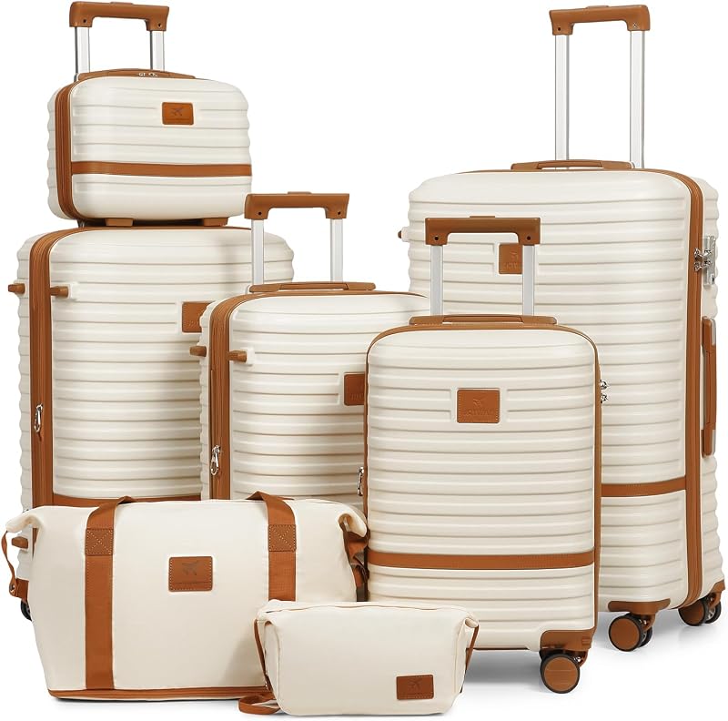 Luggage Set 7 Piece Suitcase Sets with Spinner Wheel,Hardside Expandable Travel Laggage with TSA Lock (18/20/24/28 White
