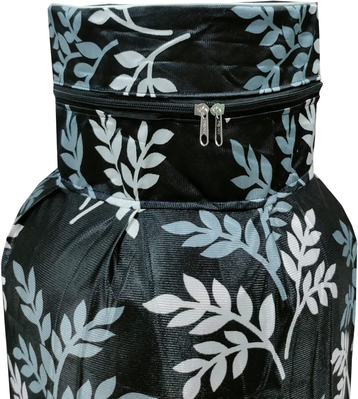 KANUSHI Industries® Washable Cotton Small Leaves Design 1 Piece Lpg Gas Cylinder Cover (Black)(CYL-BLACK-SMALL-LEVS-01)