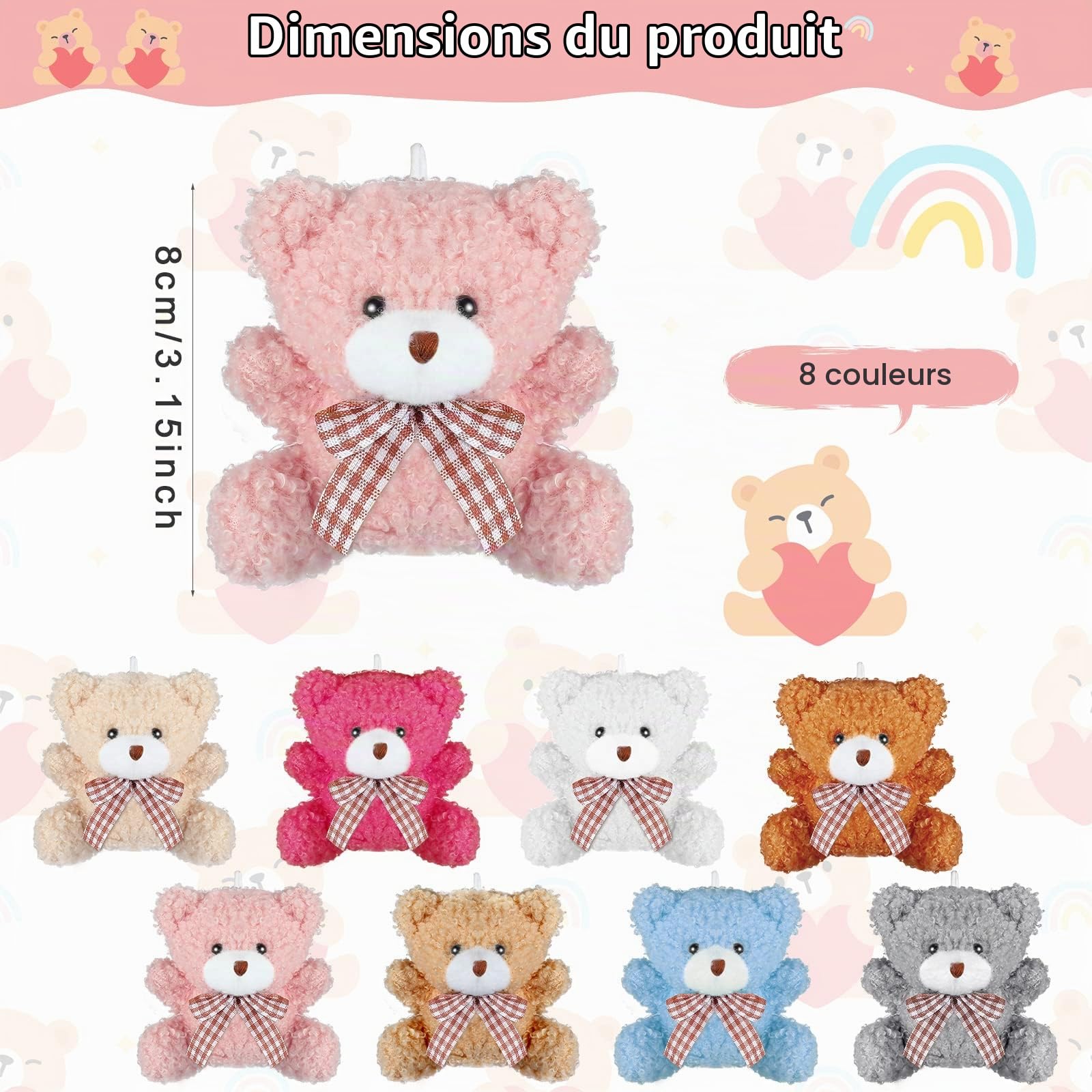 24 Paquets Mini Joeut Ours en Peluche Animaux en Peluche en Vrac Poupée Articulée Animaux 8 cm Porte-Clés Ours pour Ados Filles Adultes Anniversaire Graduation Mariage Décoration Cadeau DIY