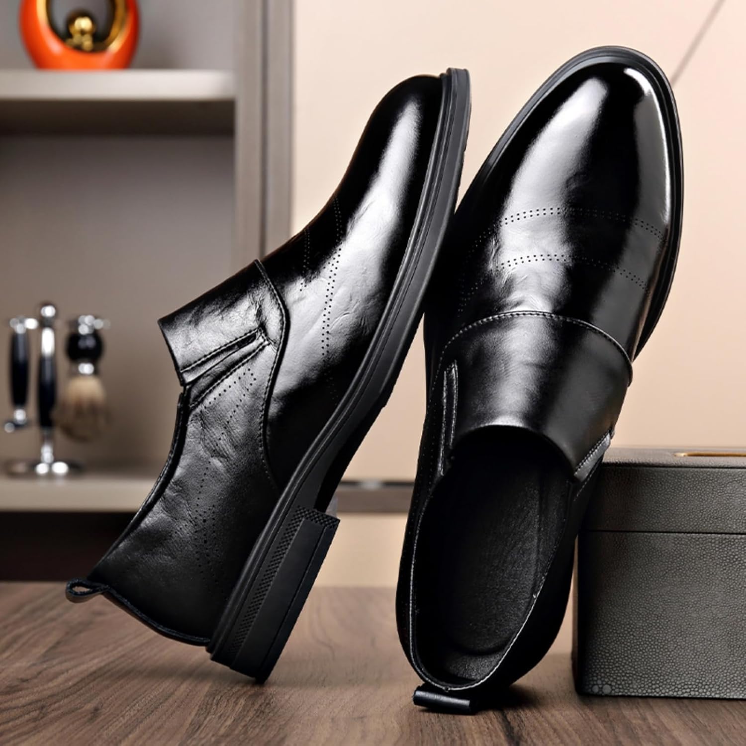 Men's Polished Leather Dress Shoes, Formal Business Footwear - Fashionable for Office Days, Business Trips & Evening Events
