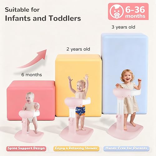 Miniatura 3 de Soporte para baby shower  Soporte de baño ajustable para niños pequeños y bañera de pie para bebés de 8 a 36 meses (rosa)