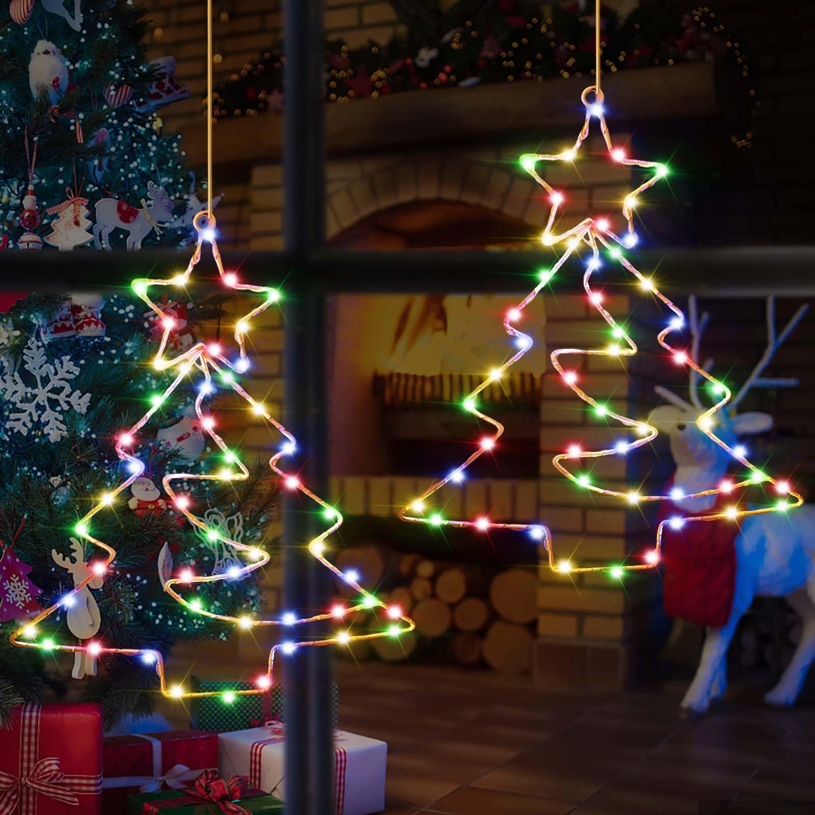 Therlan Fensterdeko Weihnachten Beleuchtet Batterie, 2 Stück 110 LED Fensterbilder Weihnachtsbeleuchtung Mit Timer Fernbedienung, 8 Lichtmodi LED Weihnachtsdeko Fenster Beleuchtet Bunt Beleuchtung
