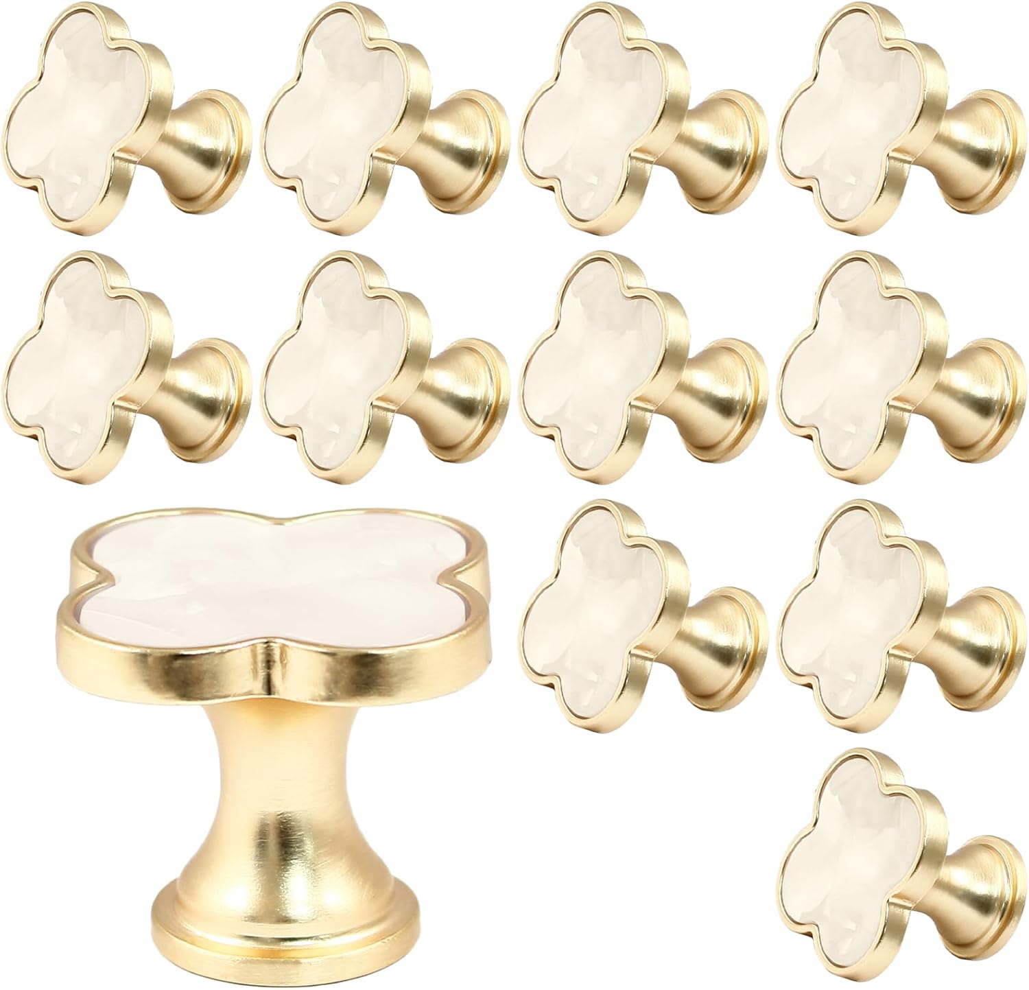 12 Pack Cabinet Knobs, Clover Decorative Drawer Knobs, Brushed Gold Kitchen Cabinet Pulls, Vanity Drawer Handles for Closet, Cupboard, Pantry (Pink)