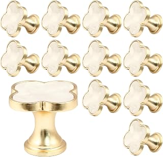 12 Pack Brass Cabinet Knobs, White Clover Knobs
