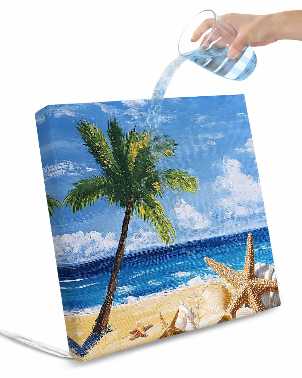 Hokiten Summer Palm Tree Outdoor Cushion Chair Cover Set of 4 - Waterproof Couch Seat Covers, Beach Ocean Coastal Starfish Shells Patio Furniture Protector Cushions Slipcovers for Sofa/RV, 20