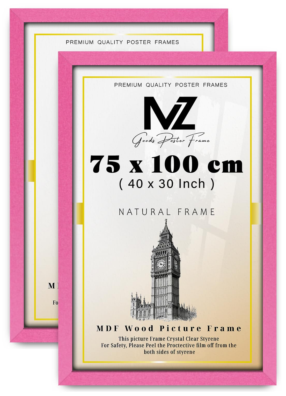 Mz Goods Pink Pack Of 2 Stunning 2' 6" X 3' 3" Posters Frame - (75 X 100 Cm) Horizontal/Vertical Wall Hanging For Posters & Artwork 30 X 40 Inch [ ]