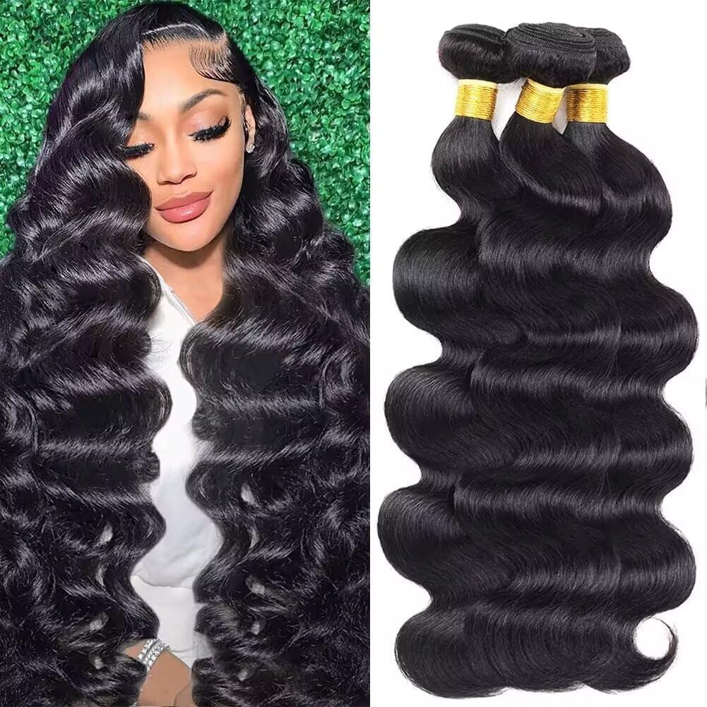 12A Human Hair Bundles 22 24 26 Inch Body Wave Bundles Human Hair 100% Unprocessed Brazilian Virgin Weave 3 Bundle for Women Natural Black Wet and Wavy Human Hair Extensions