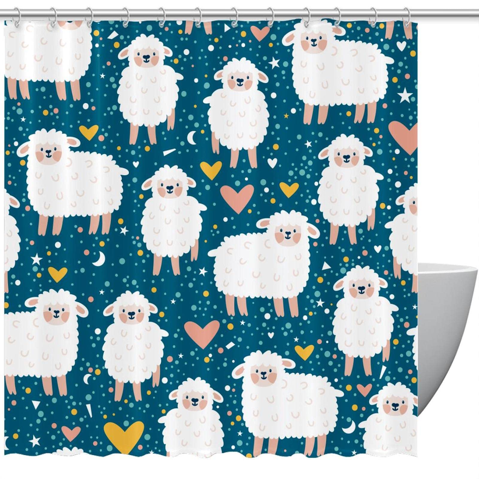 Rideau de douche imperméable mouton 183x183 cm coloré pour salle de bain