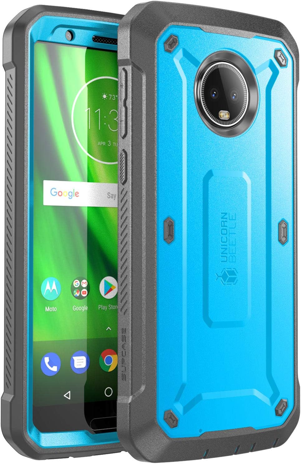 SUPCASE Full-Body Rugged Holster Case for Moto G6, with Built-in Screen Protector for Moto G6 5.7 Inch (2018 Release), Unicorn Beetle Pro Series -Retail Package (Blue)