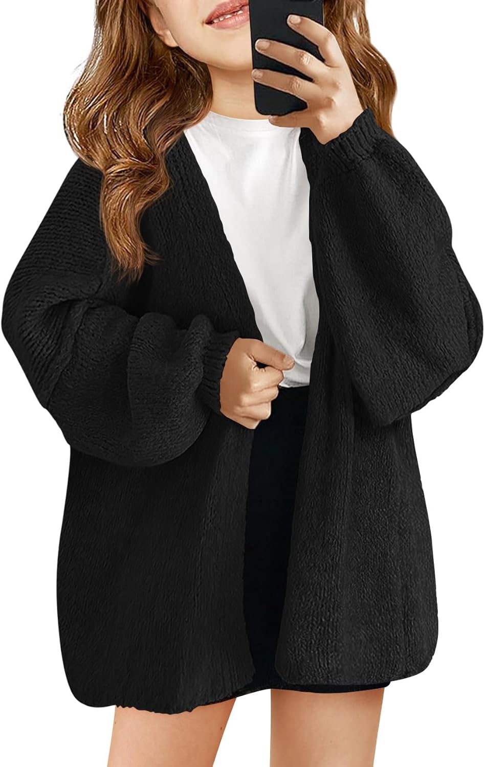 Haloumoning Girls Oversized Cardigan Sweaters Kids Fashion Open Front Long Sleeve Knit Sweater 5-14 Years