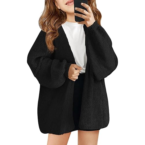 Haloumoning Girls Oversized Cardigan Sweaters Kids Fashion Open Front Long Sleeve Knit Sweater 5-14 Years