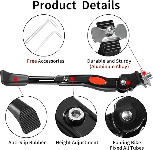 Miniatura 4 de Soporte de bicicleta ajustable para niños de 16 a 20 pulgadas, aleación de aluminio inoxidable con pie antideslizante, fácil instalación, soporte de