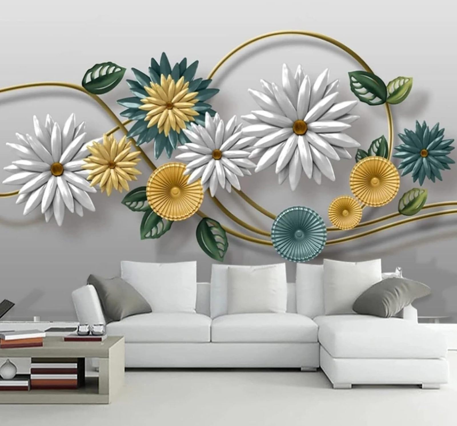 XLMING Three Dimensional Metallic Floral Geometric Abstract 3D Wallpaper Luxury Home Dining Decor Paste Sofa Living Room The Wall for Bedroom Mural-430cm×300cm