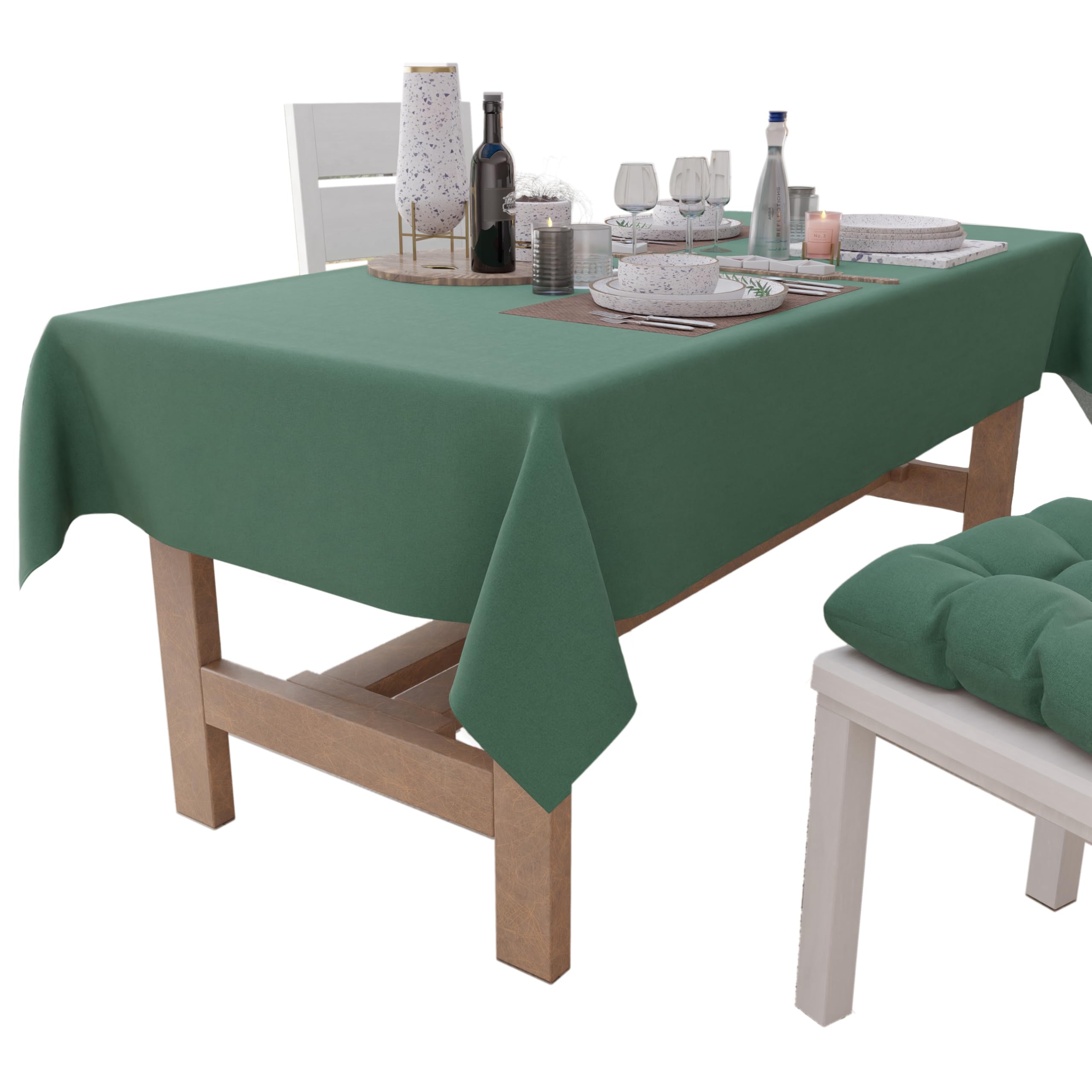 PETTI Artigiani Italiani Rectangular Tablecloth Elegant Tablecloth Plain Cotton Tablecloth Kitchen Tablecloth 18 Seater Green 140 x 360 cm 100% Made in Italy