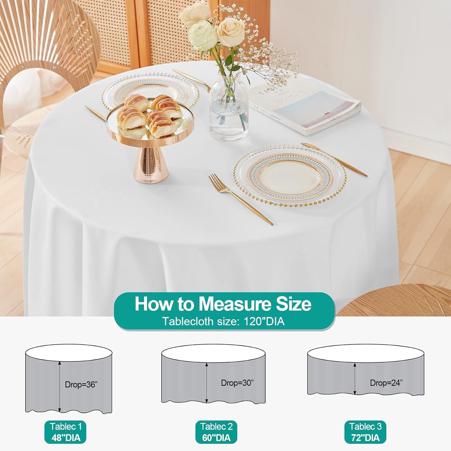 EMART Round Tablecloth White (6 Pack) Circular Polyester Table Cover 120 Inch in Diameter for Dinning, Kitchen, Picnic,Wedding and Birthday Party : Home & Kitchen