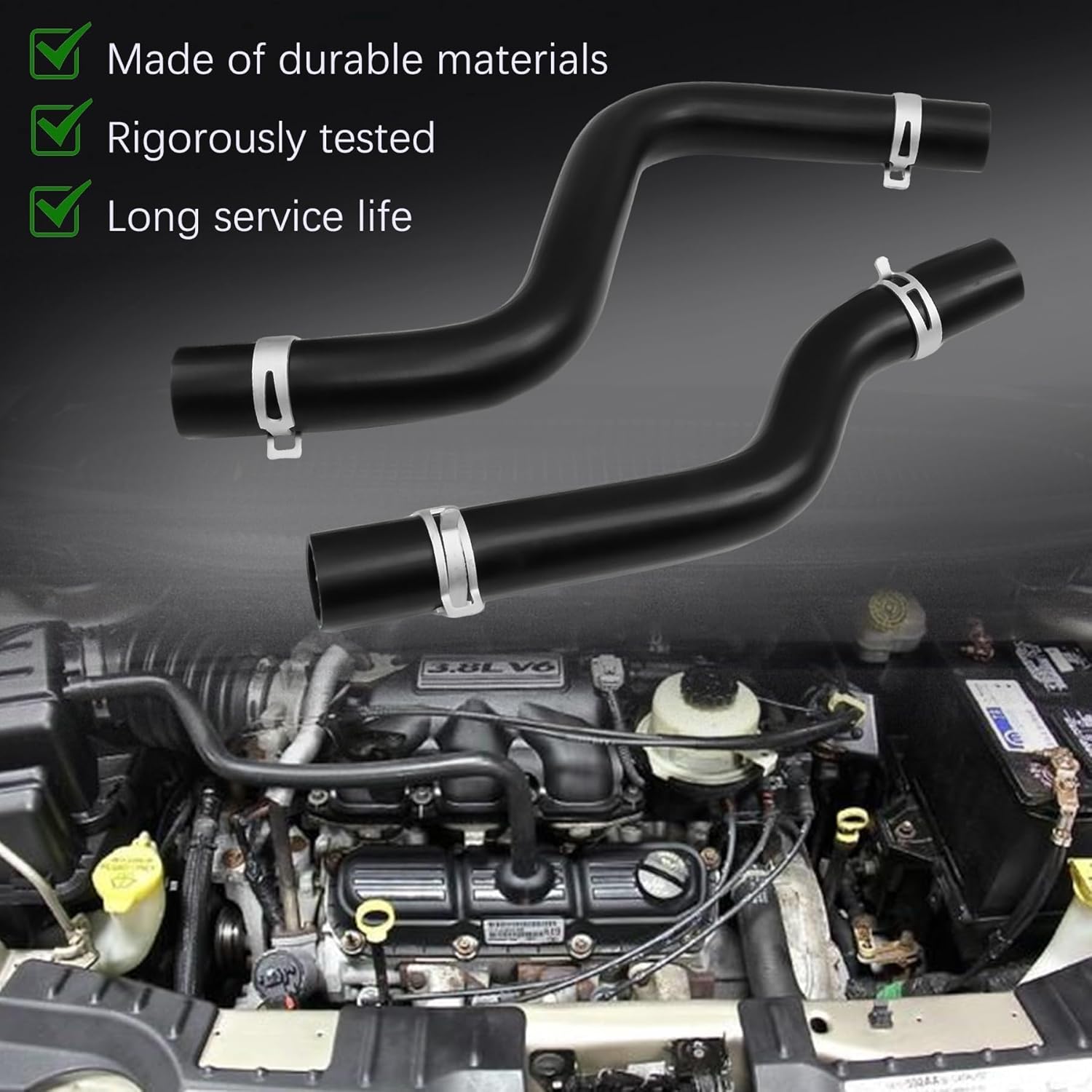 4881101AB Upper & Lower Radiator Coolant Hose Fit for 2001-2007 Dodge Caravan Grand Caravan for Chrysler Town & Country Voyager 3.3L 3.8L Replace 04881100AC 4881101AD