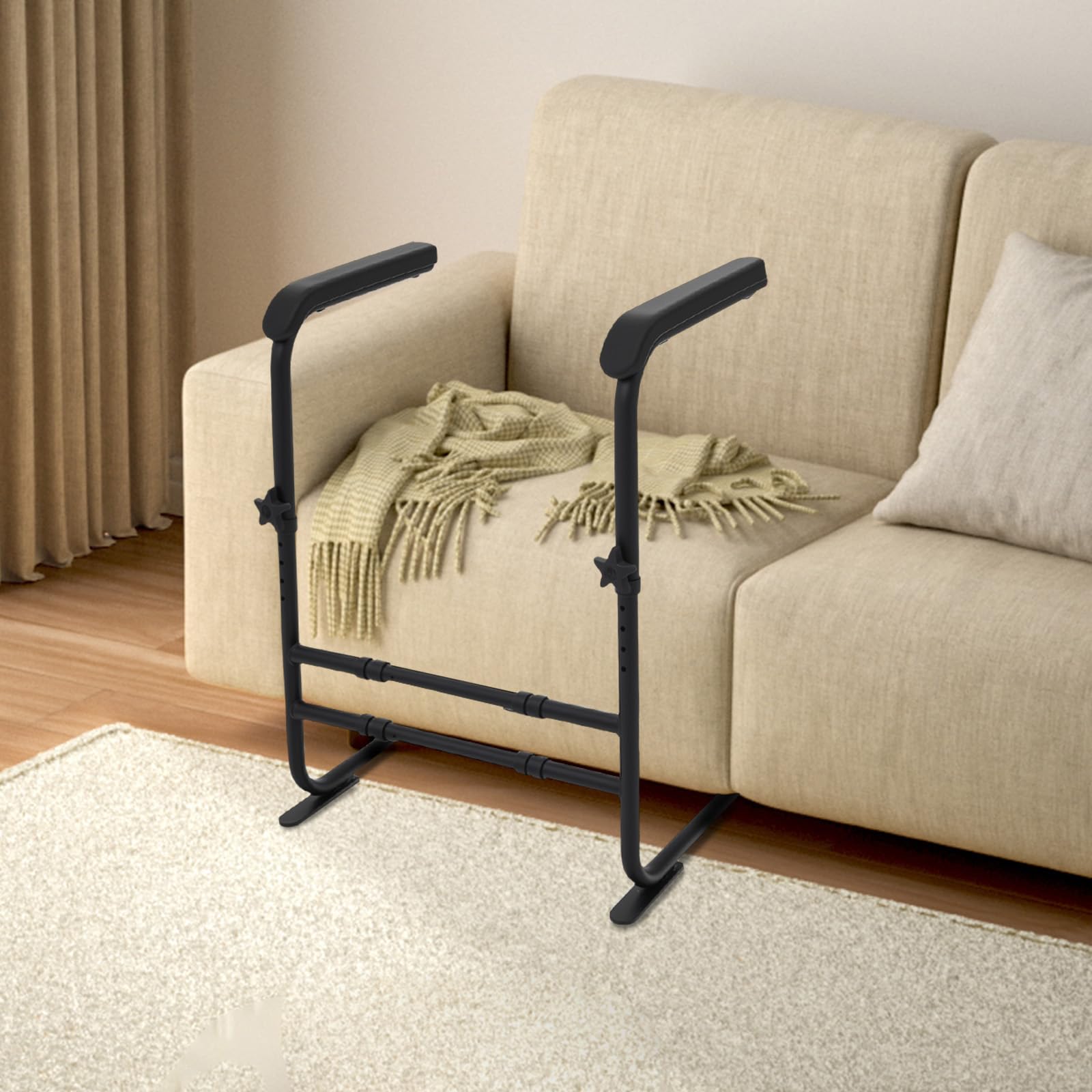 Sollevamento per divano/letto/toilette, dispositivo di sollevamento antiscivolo per anziani con manico largo, regolabile in altezza e larghezza per pazienti e disabili, fino a 204 kg (nero)